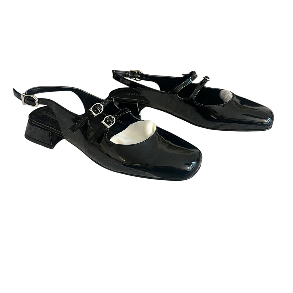 NWT Heeled Patent Leather Mary Jane Slingback Flats Black Size 7.5